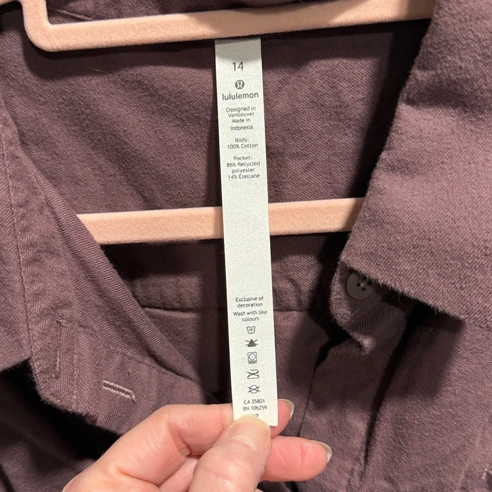 Lululemon Full Day Ahead Flannel Shirt 14 100% Cotton EUC
